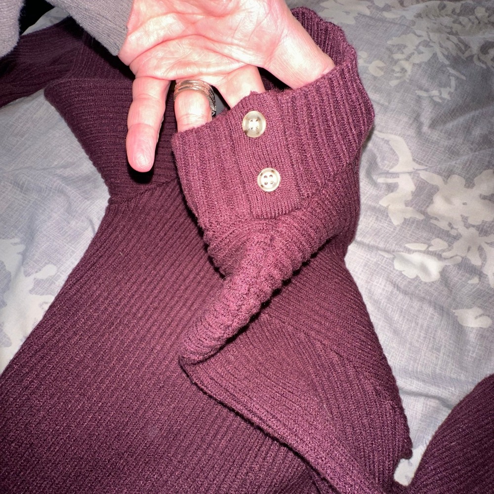 Lulus Plum Burgundy Ribbed Mock Neck Long Sleeve Maxi Dress‎ Small - Picture 6 of 6